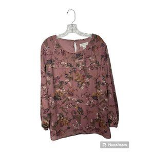 NWT Christopher & Banks Long Sleeve Blouse XL Pink Floral Leaves